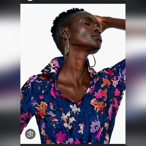 NIC + ZOE Women's Glowing Blossoms Blue & Pink Floral Blouse Top Size M